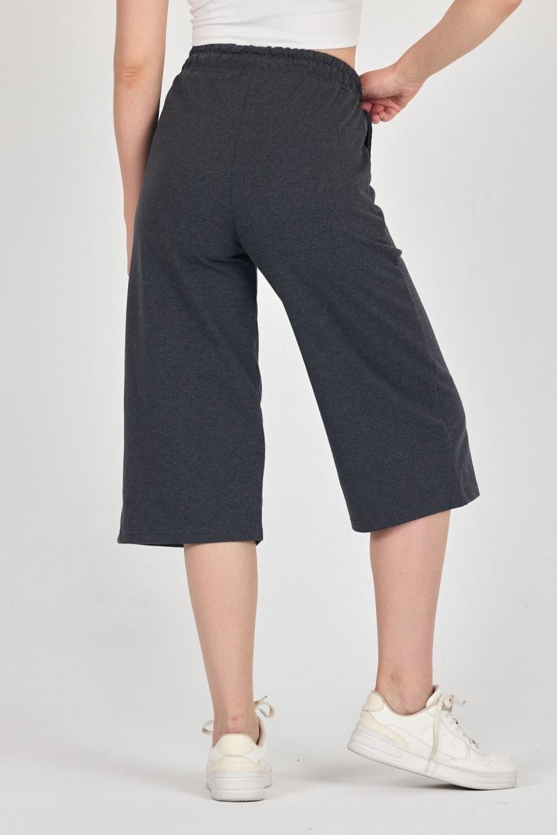 Yüksek Bel Cepli Rahat Kesim Mevsimlik Kadın Diz Altı 2'li Bermuda Siyah - Antrasit Kapri Şort - MMETALIC