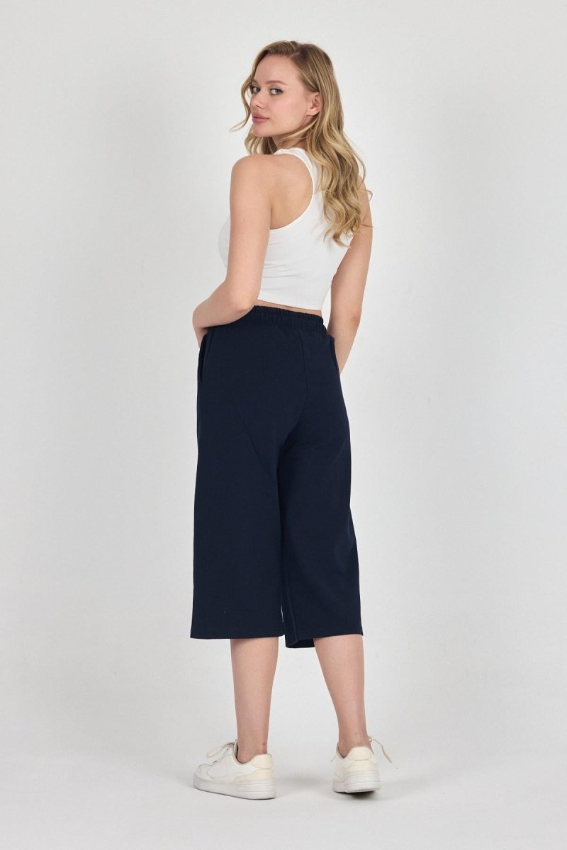 Yüksek Bel Cepli Rahat Kesim Mevsimlik Kadın Diz Altı 2'li Bermuda Siyah - Antrasit Kapri Şort - MMETALIC