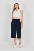 Yüksek Bel Cepli Rahat Kesim Mevsimlik Kadın Diz Altı 2'li Bermuda Siyah - Antrasit Kapri Şort - MMETALIC