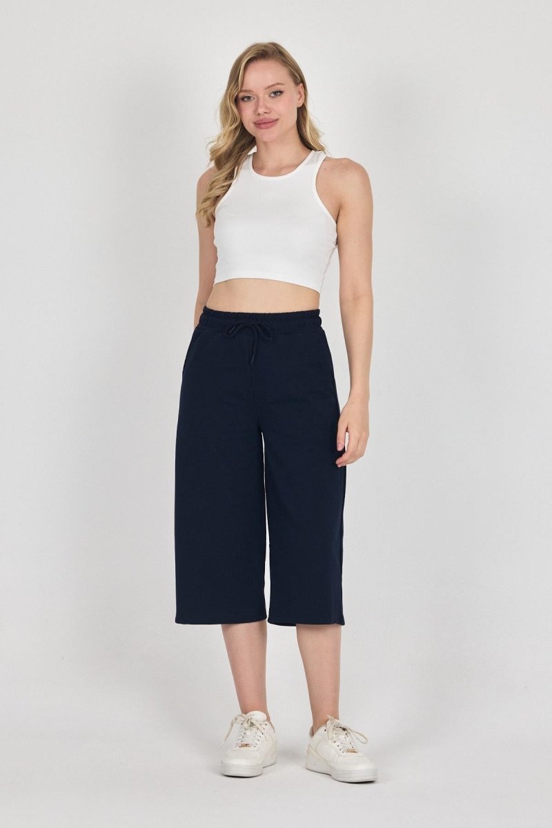 Yüksek Bel Cepli Rahat Kesim Mevsimlik Kadın Diz Altı 2'li Bermuda Siyah - Antrasit Kapri Şort - MMETALIC