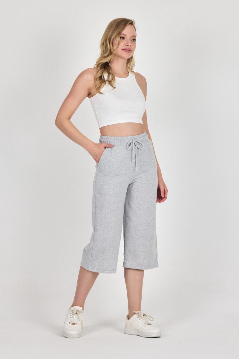 Yüksek Bel Cepli Rahat Kesim Mevsimlik Kadın Diz Altı 4'lü Bermuda Siyah - Lacivert - Gri - Antrasit Kapri Şort MTLCB111 - 4 - MMETALIC