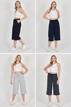 Yüksek Bel Cepli Rahat Kesim Mevsimlik Kadın Diz Altı 4'lü Bermuda Siyah - Lacivert - Gri - Antrasit Kapri Şort MTLCB111 - 4 - MMETALIC