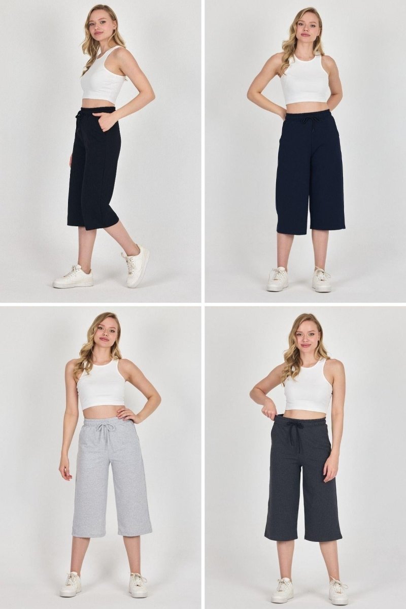 Yüksek Bel Cepli Rahat Kesim Mevsimlik Kadın Diz Altı 4'lü Bermuda Siyah - Lacivert - Gri - Antrasit Kapri Şort MTLCB111 - 4 - MMETALIC