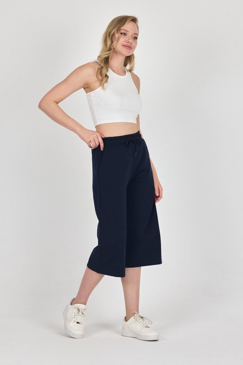 Yüksek Bel Cepli Rahat Kesim Mevsimlik Kadın Diz Altı 4'lü Bermuda Siyah - Lacivert - Gri - Antrasit Kapri Şort MTLCB111 - 4 - MMETALIC