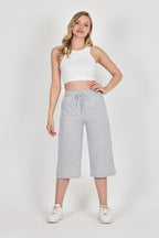 Yüksek Bel Cepli Rahat Kesim Mevsimlik Kadın Diz Altı Bermuda Gri Kapri Şort - MMETALIC