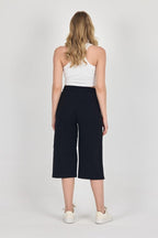 Yüksek Bel Cepli Rahat Kesim Mevsimlik Kadın Diz Altı Bermuda Siyah Kapri Şort - MMETALIC