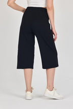 Yüksek Bel Cepli Rahat Kesim Mevsimlik Kadın Diz Altı Bermuda Siyah Kapri Şort - MMETALIC